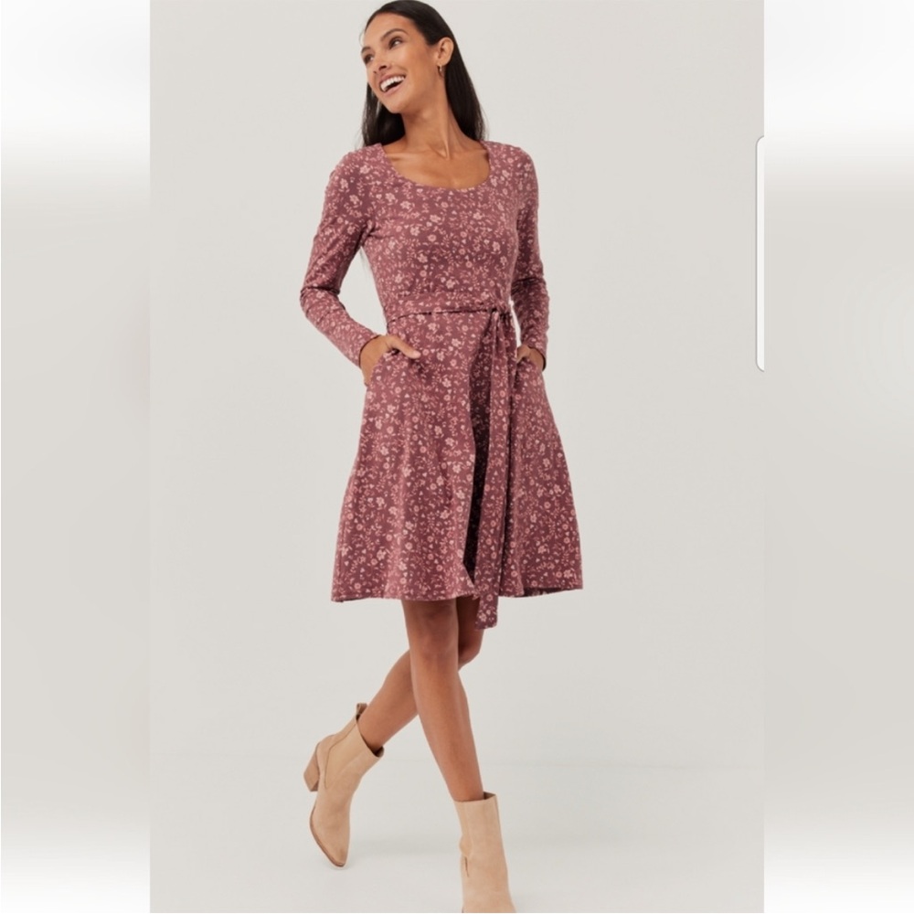 Pact Mauve Floral Long-Sleeve Midi Dress